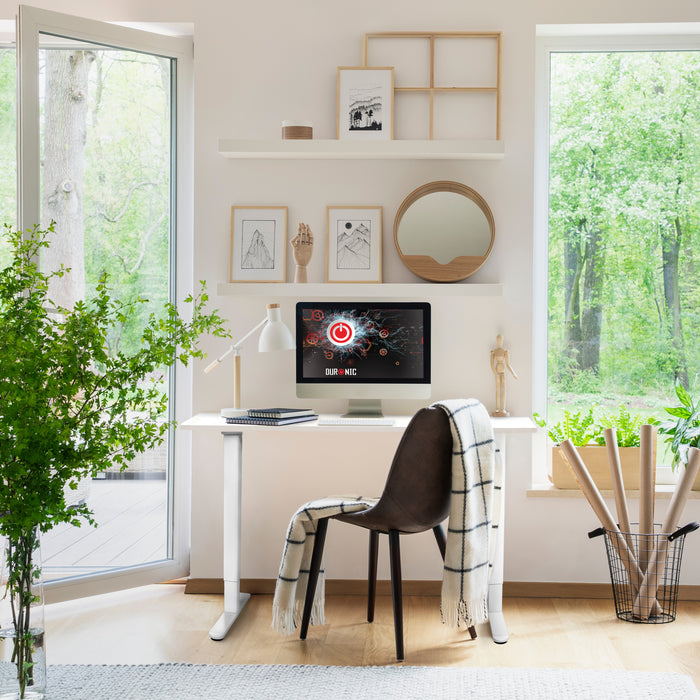 Duronic CD140 WE Höhenverstellbarer Schreibtisch, Computertisch für Büro und Gaming, elektrischer Schreibtisch mit USB Port, 140 x 60 cm Sitz-Steh-Schreibtisch, Höhenverstellbar von 72 bis 118 cm