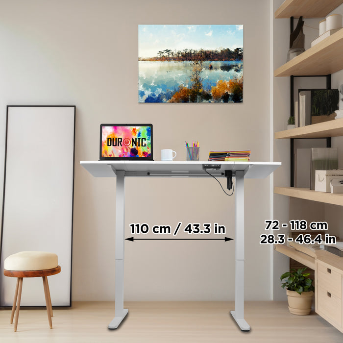 Duronic CD140 WE Höhenverstellbarer Schreibtisch, Computertisch für Büro und Gaming, elektrischer Schreibtisch mit USB Port, 140 x 60 cm Sitz-Steh-Schreibtisch, Höhenverstellbar von 72 bis 118 cm