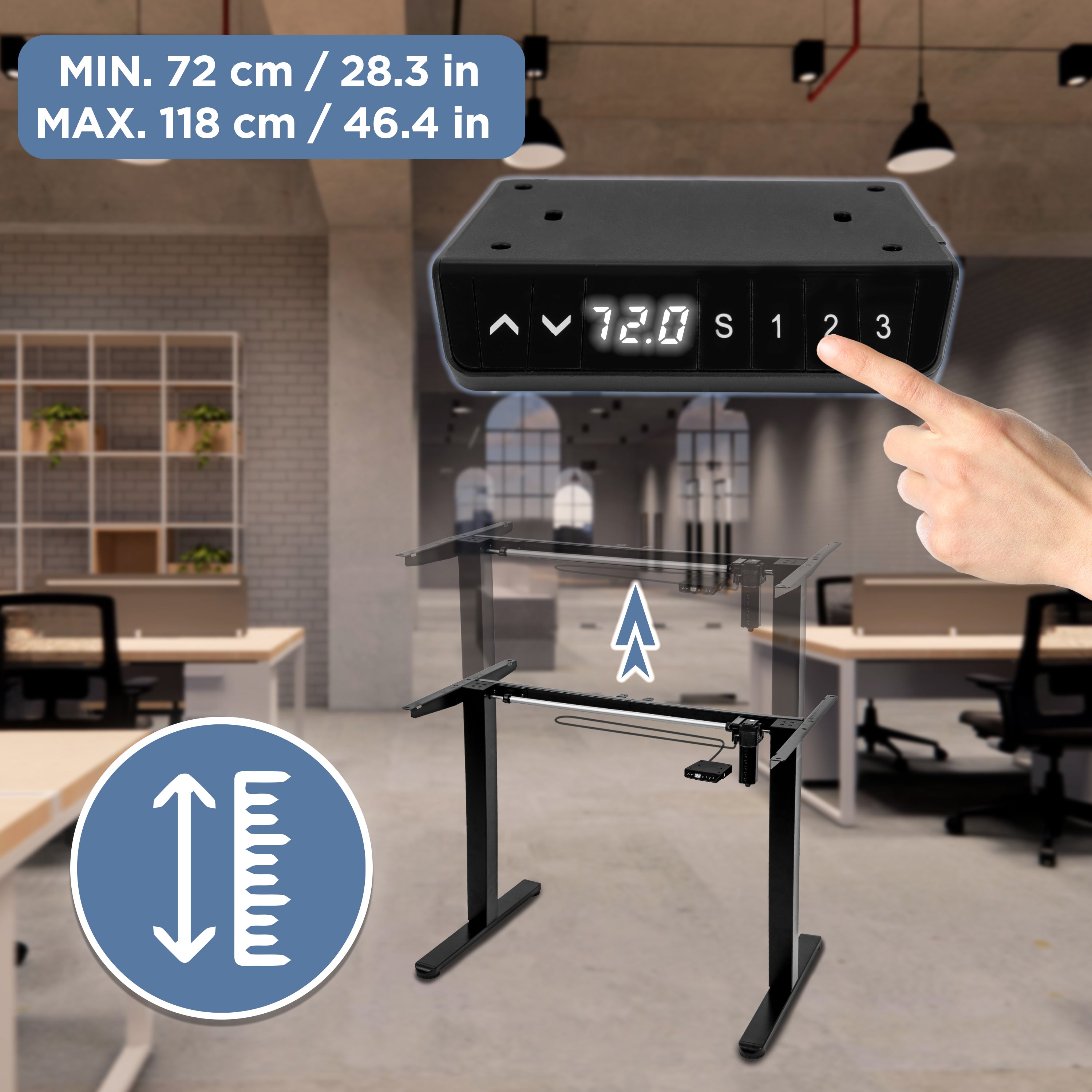 CD140 WE höhenverstellbarer Schreibtisch Höhenmaße