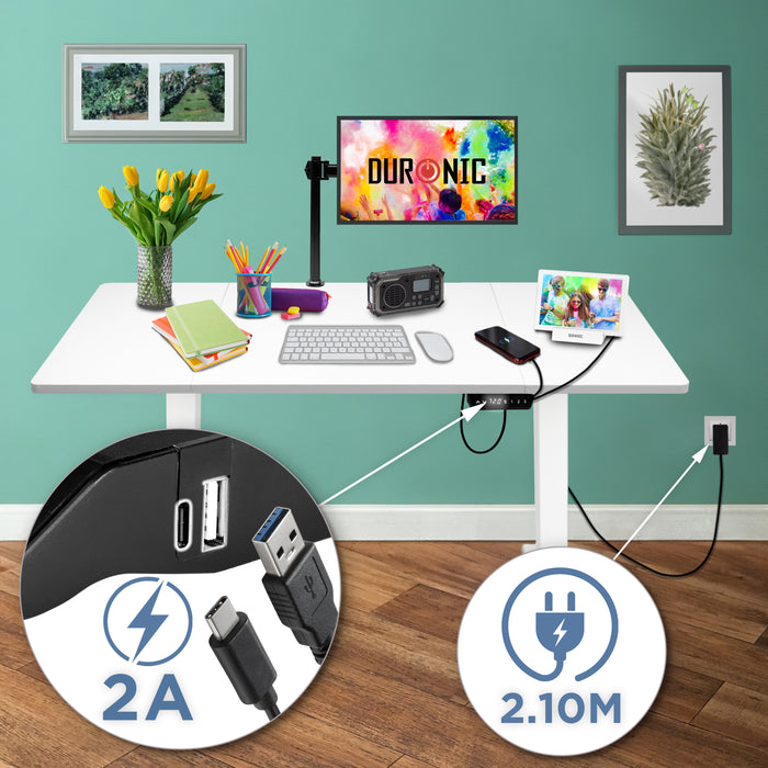 CD140 WE höhenverstellbarer Schreibtisch USB Anschluss Kabellänge