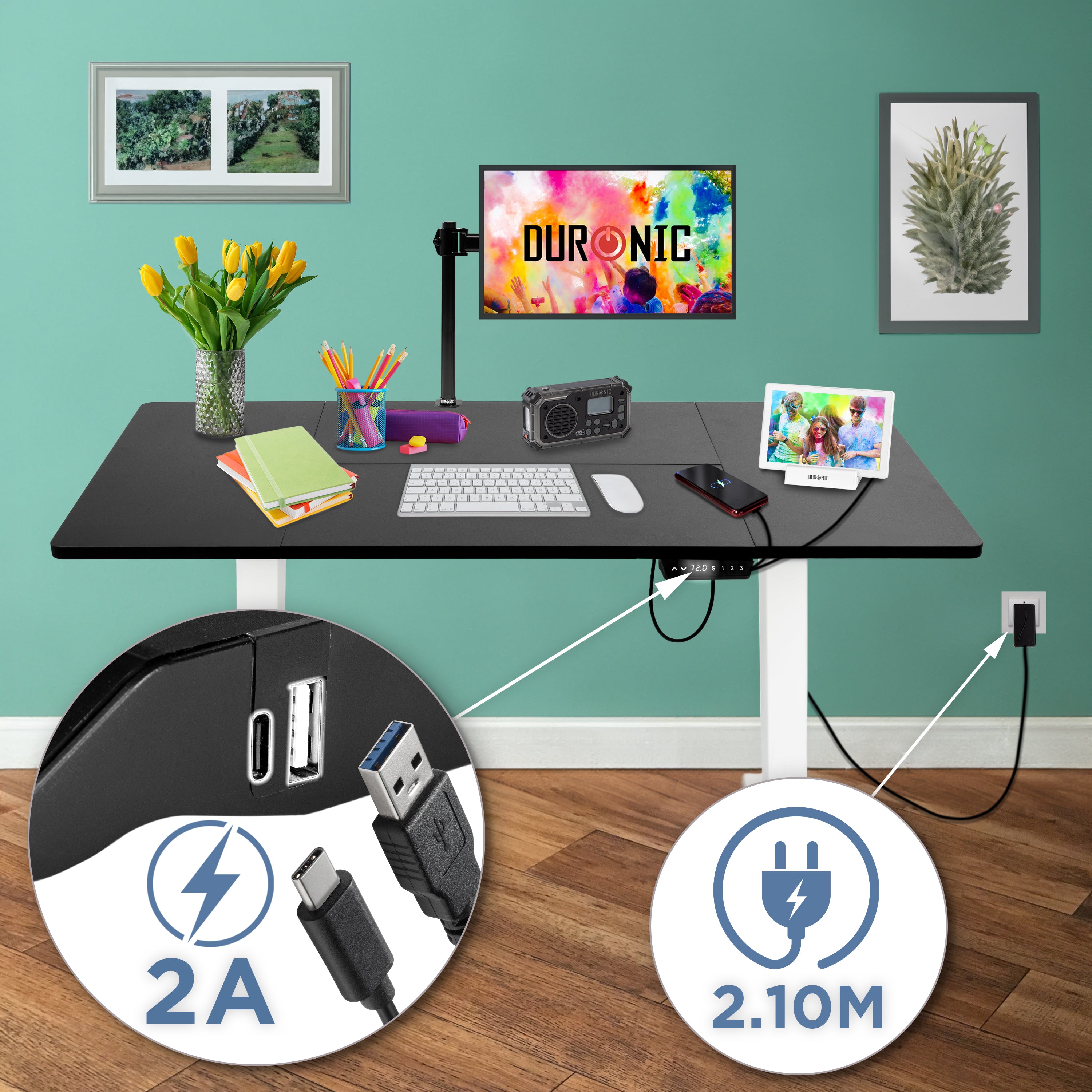 CD140 WK höhenverstellbarer Schreibtisch USB Anschluss Kabellänge