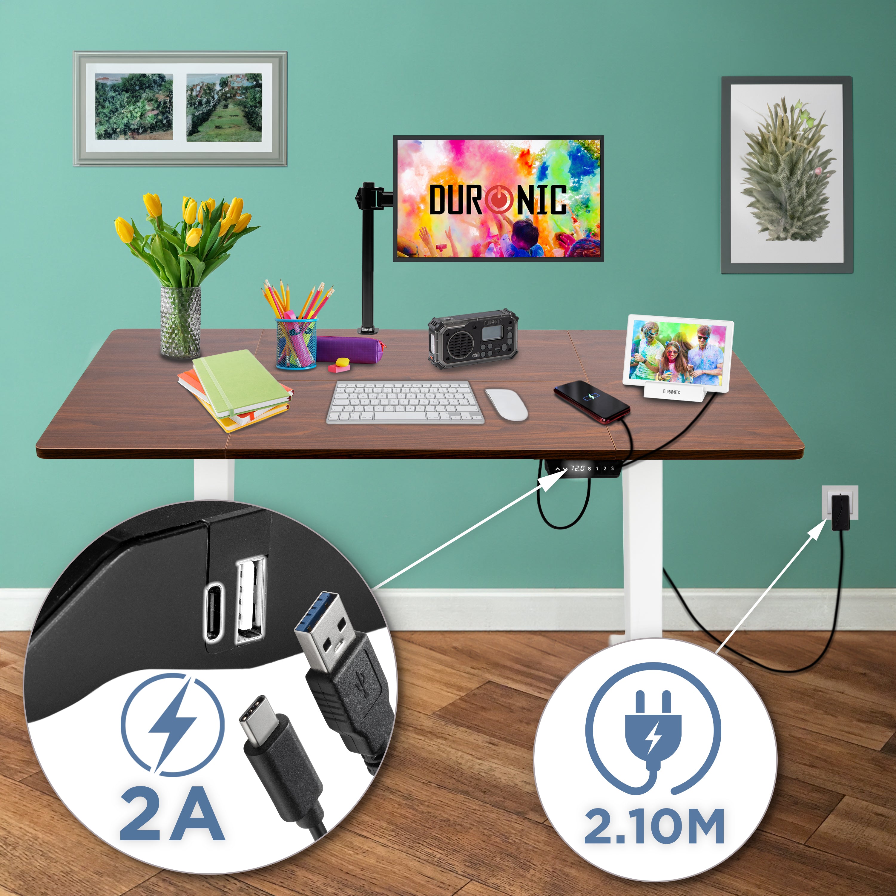 CD140 WT höhenverstellbarer Schreibtisch USB Anschluss Kabellänge