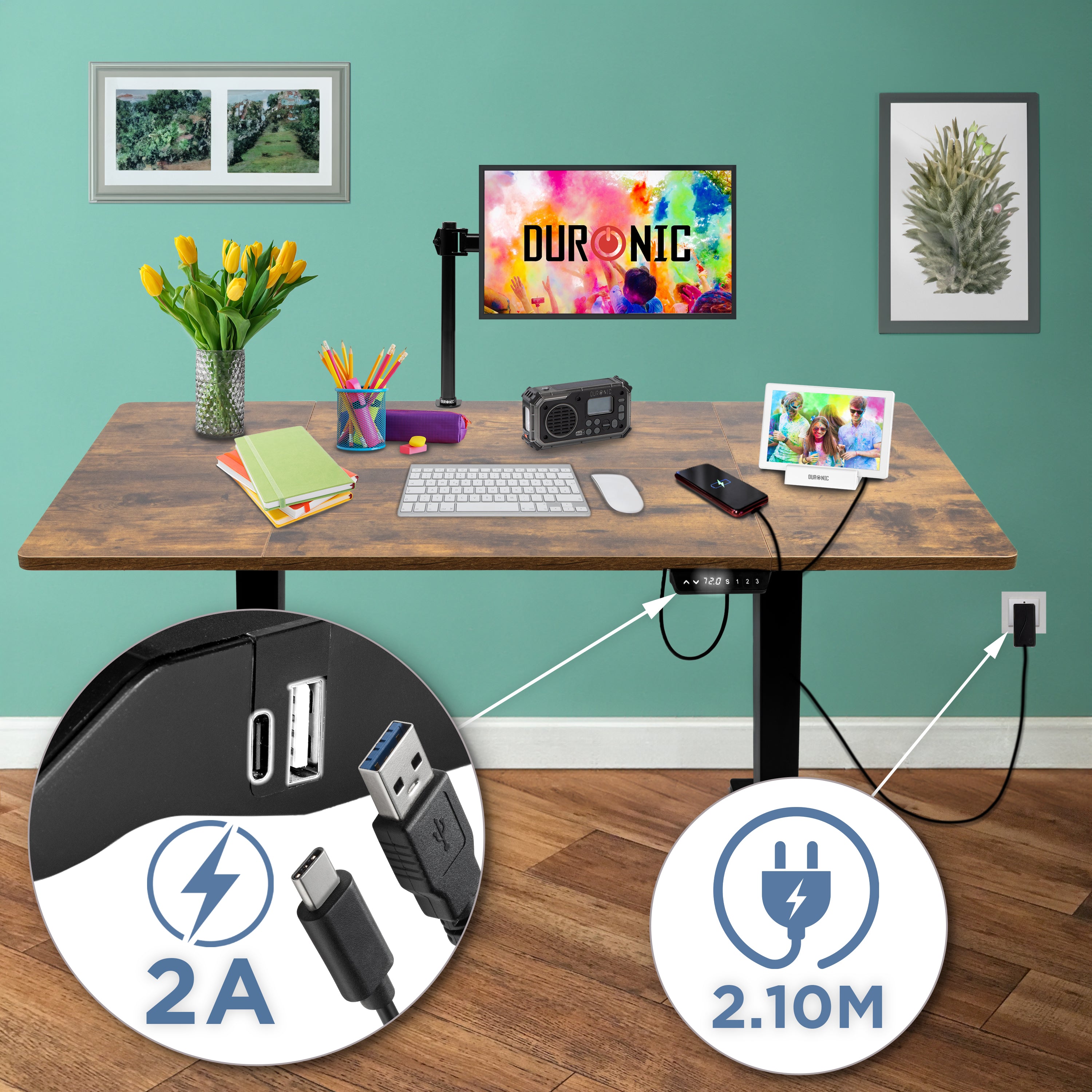 CD160 BO höhenverstellbarer Schreibtisch USB Anschluss Kabellänge