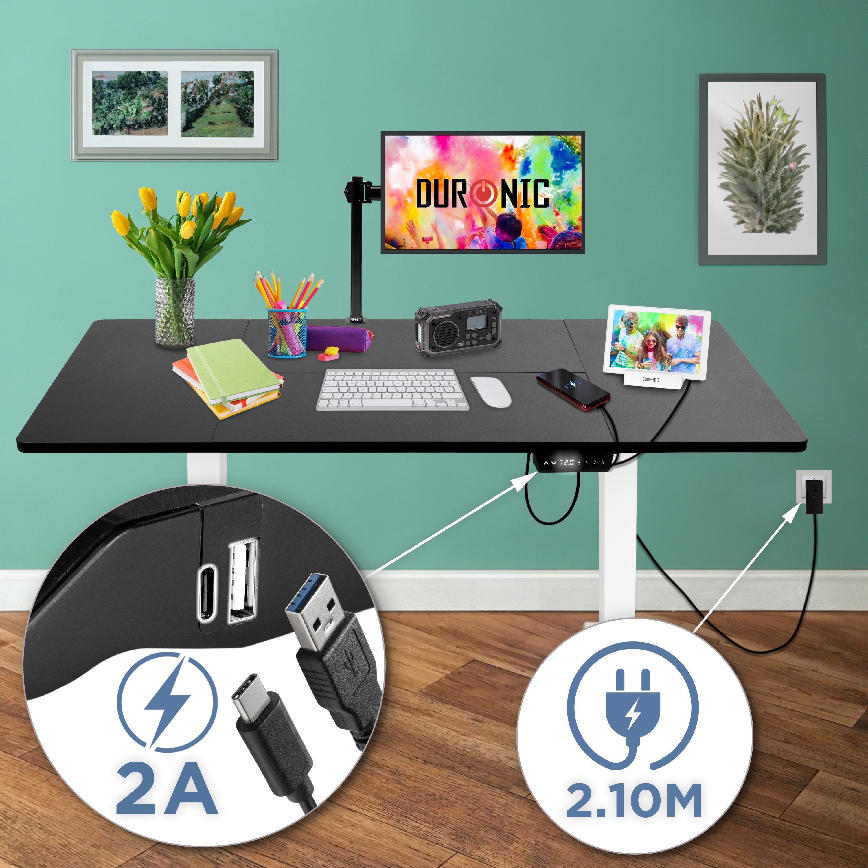 CD160 WK höhenverstellbarer Schreibtisch USB Anschluss Kabellänge