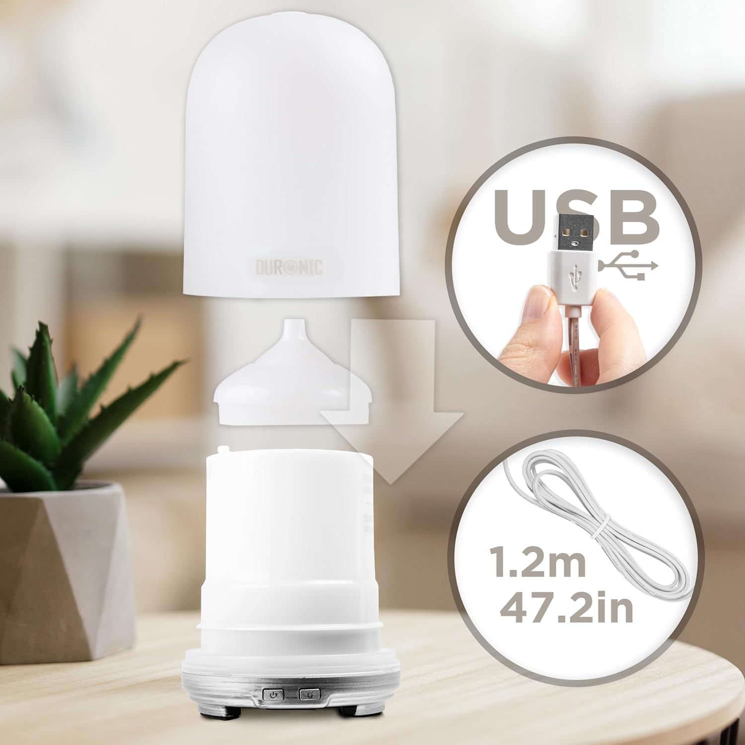 Duronic AD13 Aroma Diffuser USB Anschluss Kabellänge