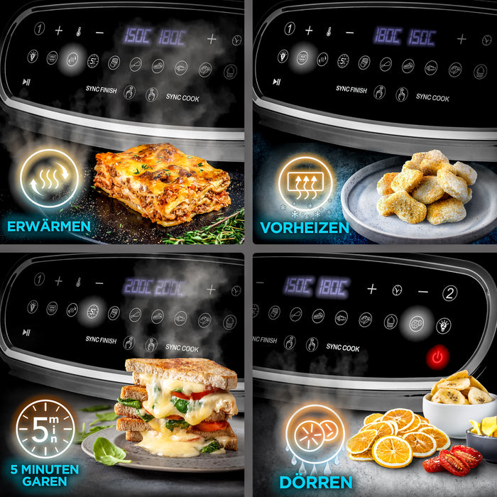 Duronic AF14 BK Heißluftfritteuse Funktionen Erwärmen Vorheizen Garen Dörren
