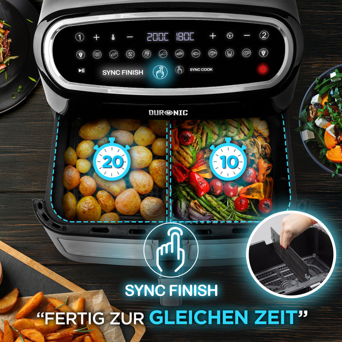 Duronic AF14 BK Heißluftfritteuse Sync Finish Funktion Trennwand für große Schublade