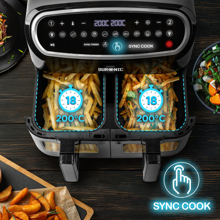 Duronic AF24 Heißluftfritteuse Sync Cooking mit 2 Schubladen