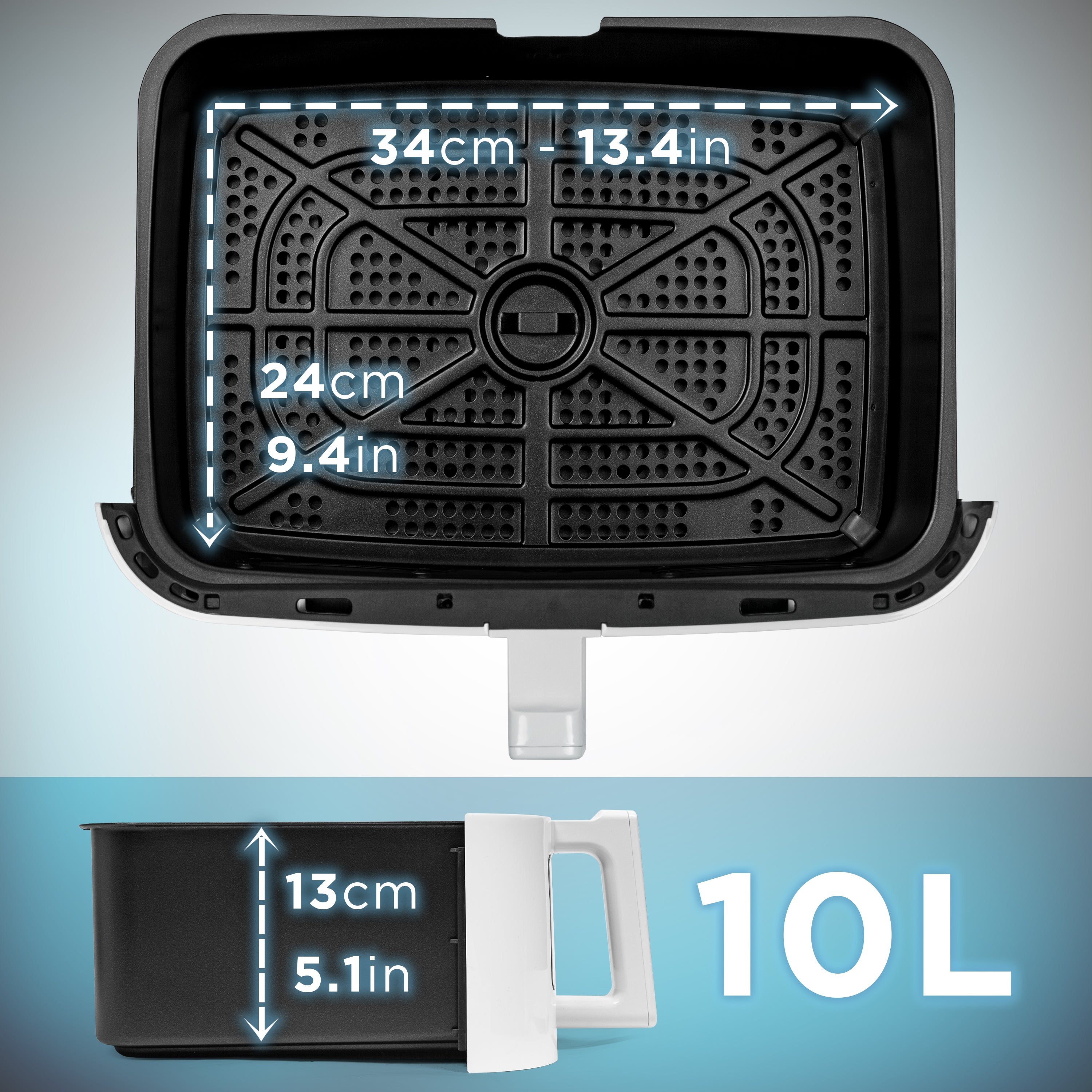 Duronic AFD1 WE Heißluftfritteuse große Schublade Maße