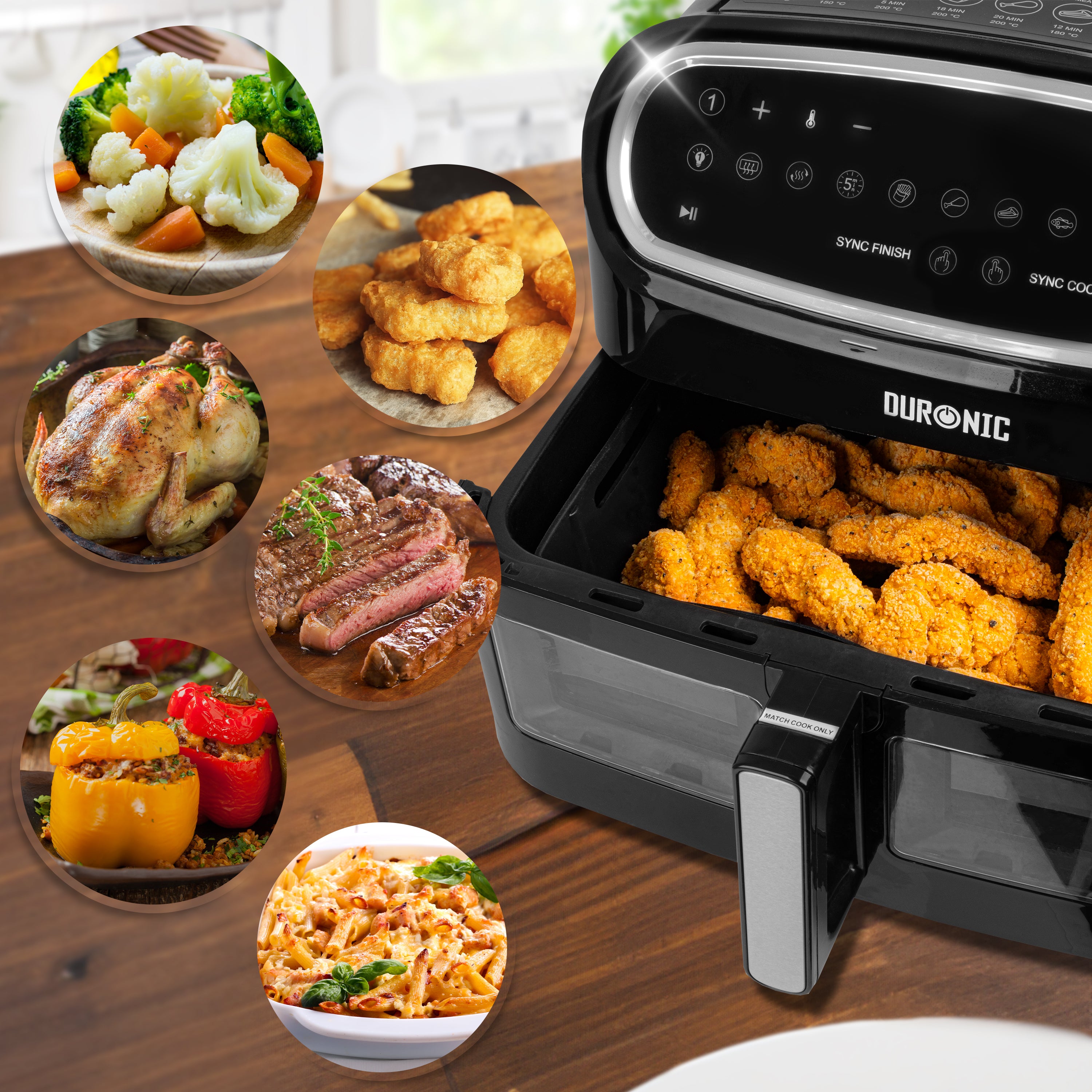 Duronic AFL2 Silikonform Serviervorschlag Gemüse Chicken Nuggets Steak Pommes Bacon
