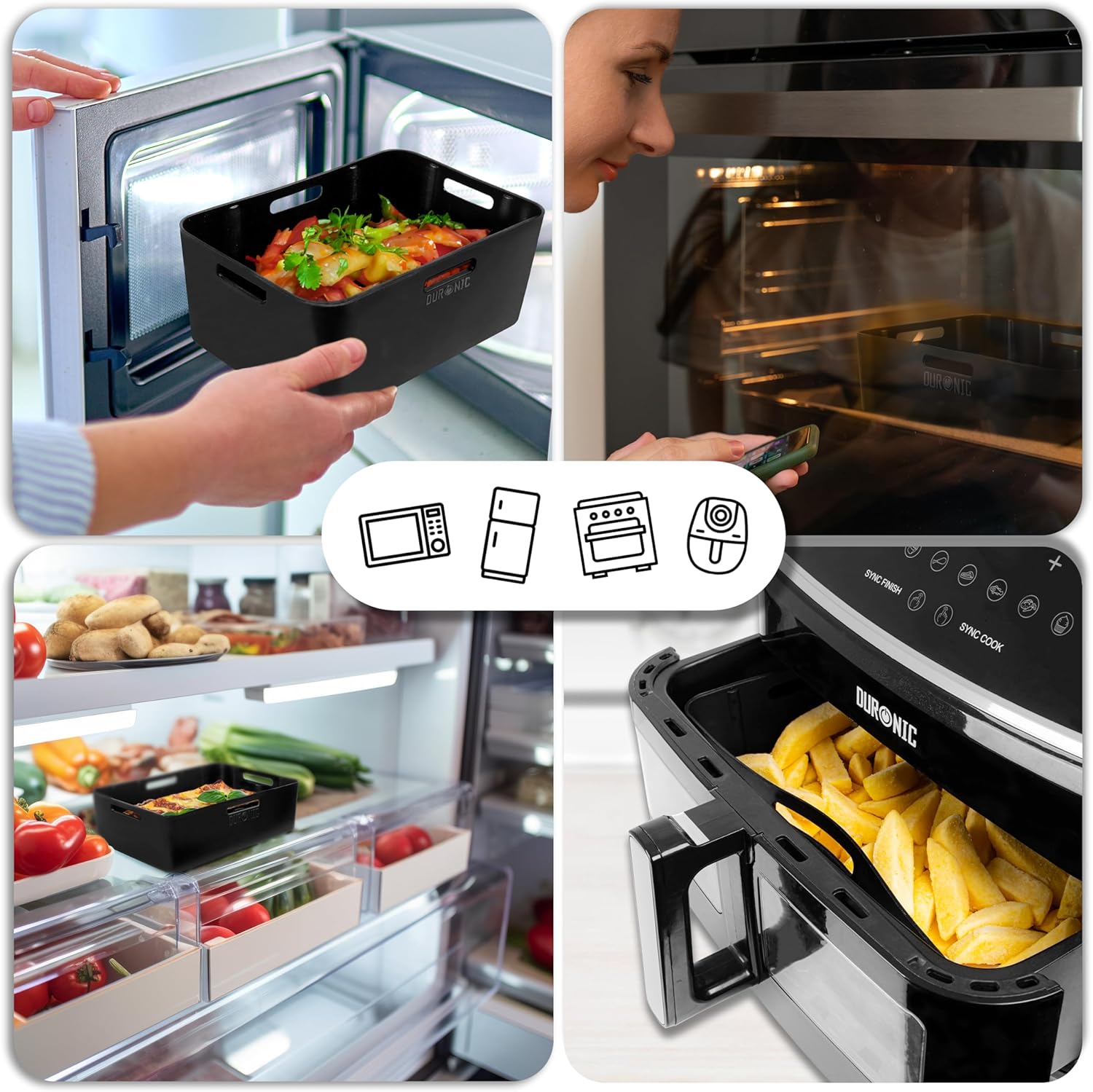 Duronic AFL3 Silikonformen 3er Set geeignet für Kühlschrank Mikrowelle Backofen Heißluftfritteuse