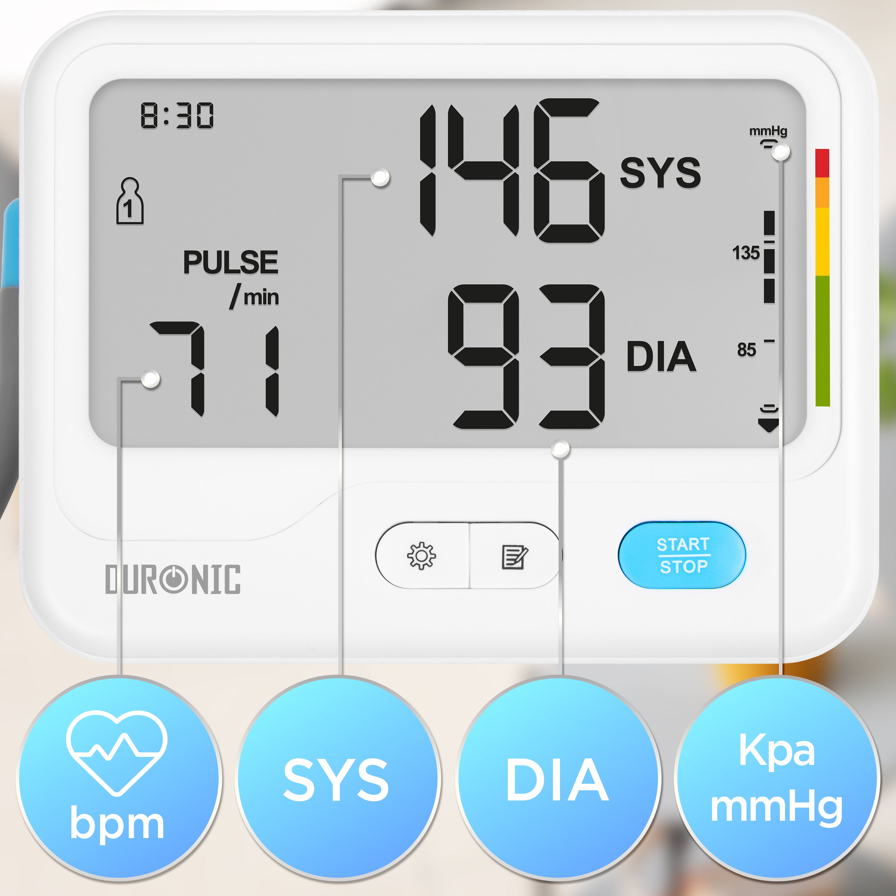 Duronic BPM125 Blutdruckmessgerät Display Anzeigen