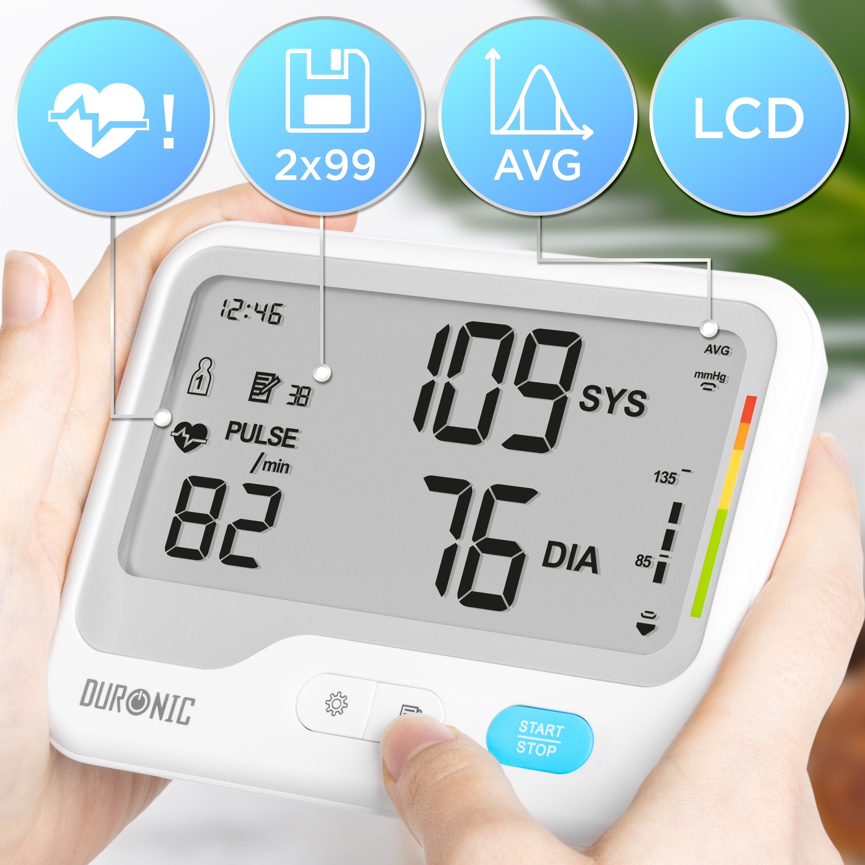 Duronic BPM125 Blutdruckmessgerät LCD Display Speicherplätze Herzrythmus 