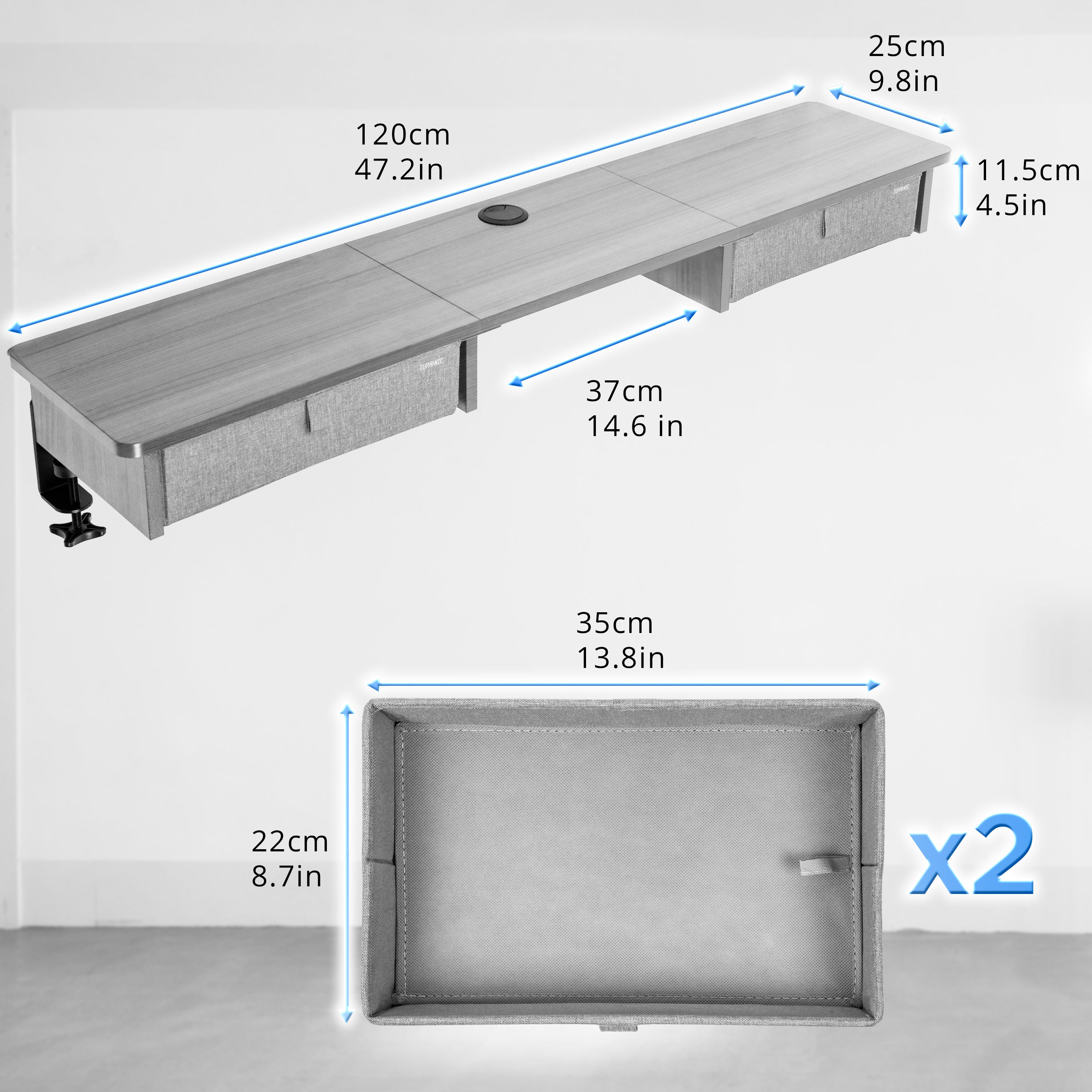 Duronic DD3 GY Schreibtischerhöhung für Monitore Maße Schubladengröße