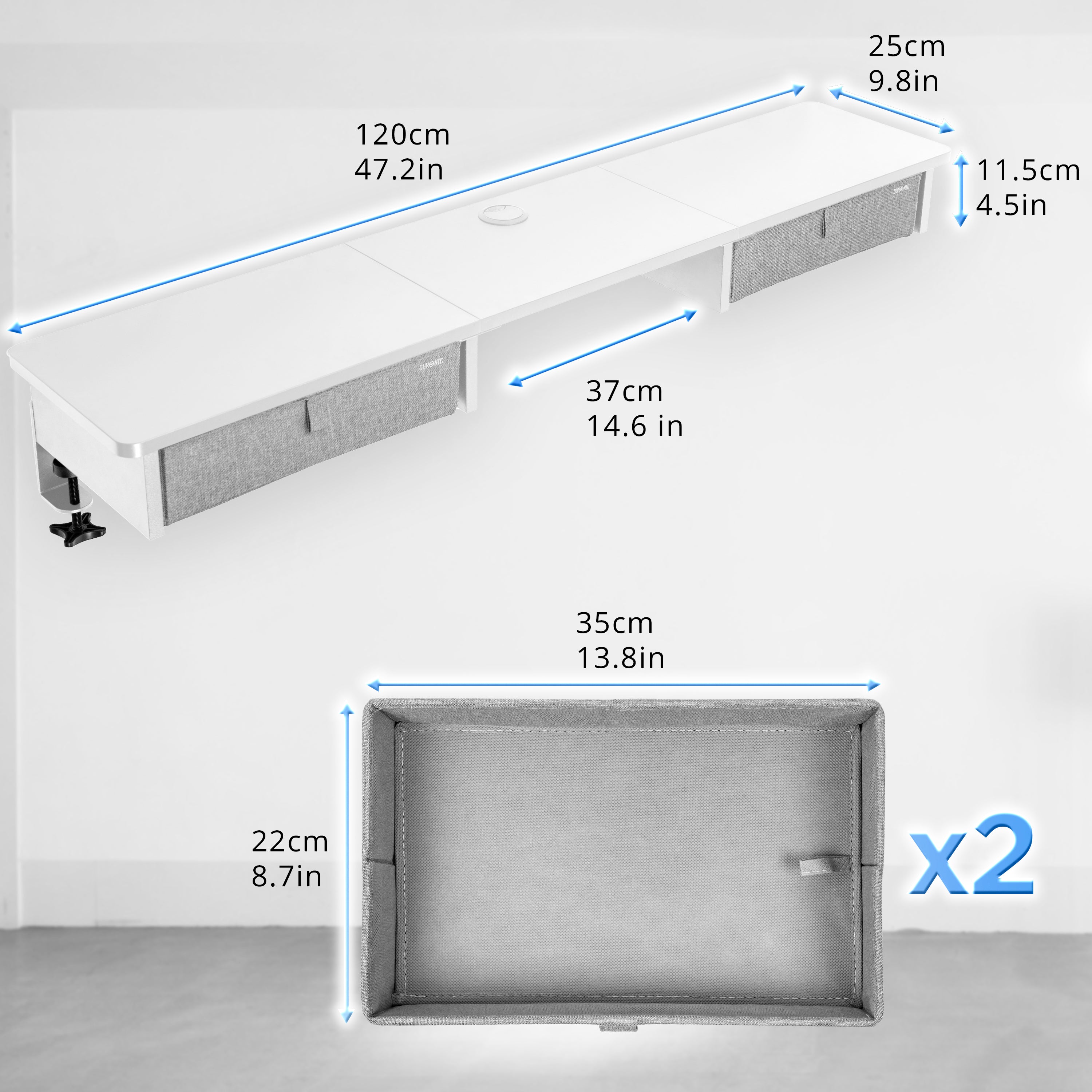Duronic DD3 WE Schreibtischerhöhung für Monitore Maße Schubladengröße