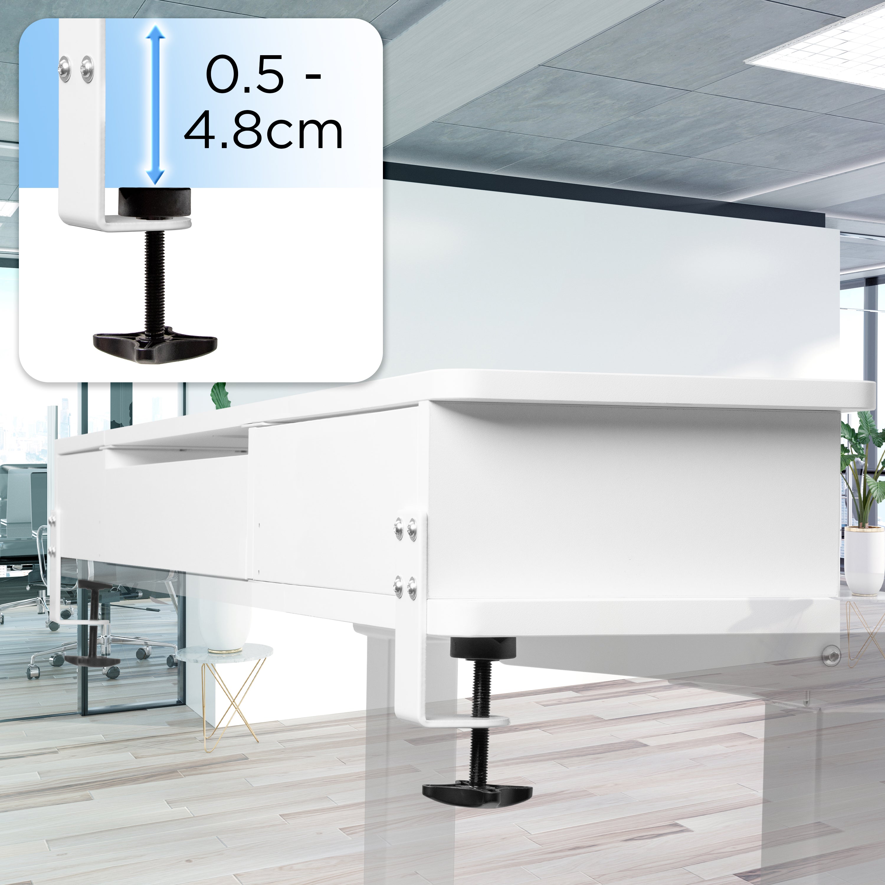 Duronic DD3 WE Schreibtischerhöhung für Monitore Tischklemme zu Befestigung maximale Tischdicke