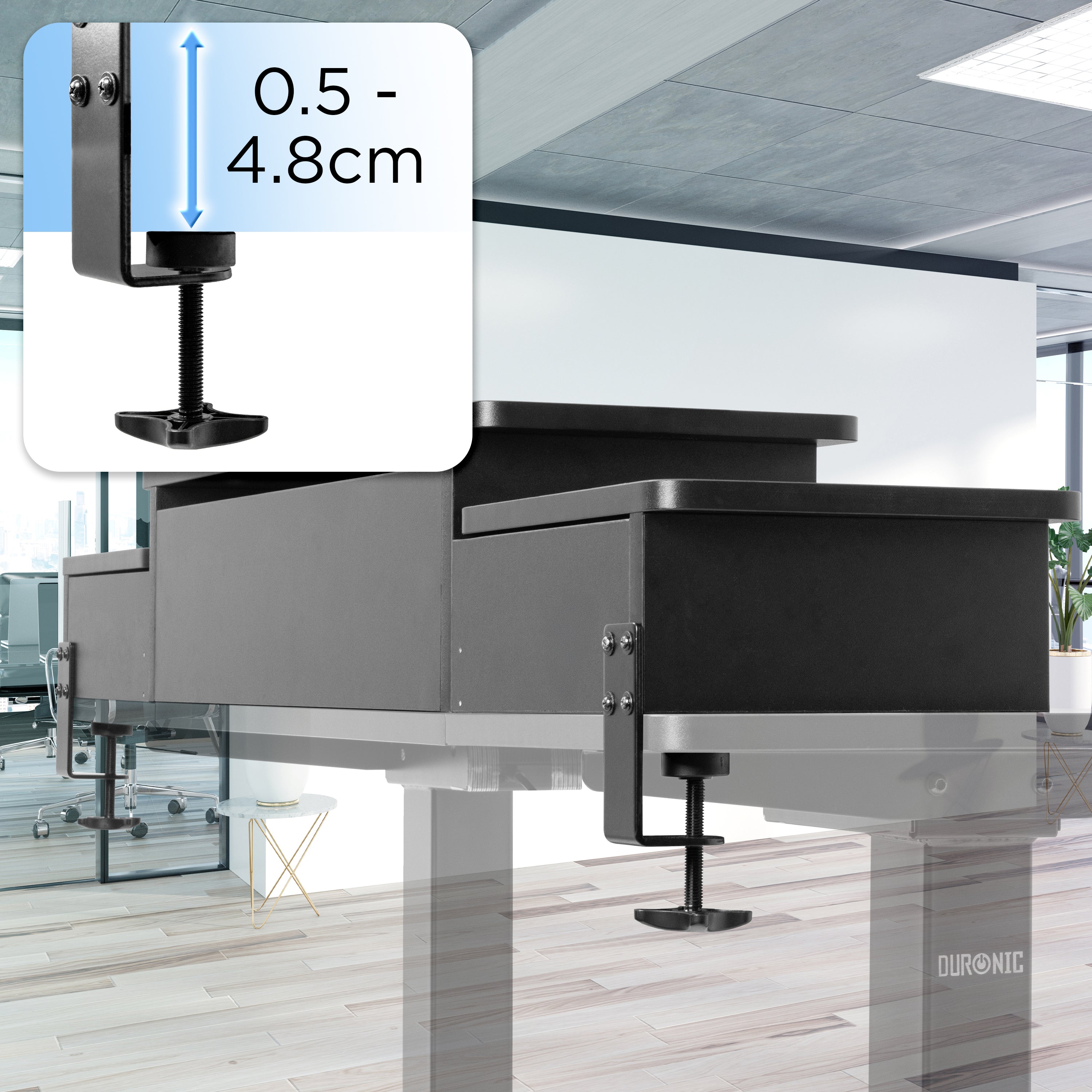 Duronic DD4 BK Schreibtischerhöhung für Monitore Tischklemme zu Befestigung maximale Tischdicke