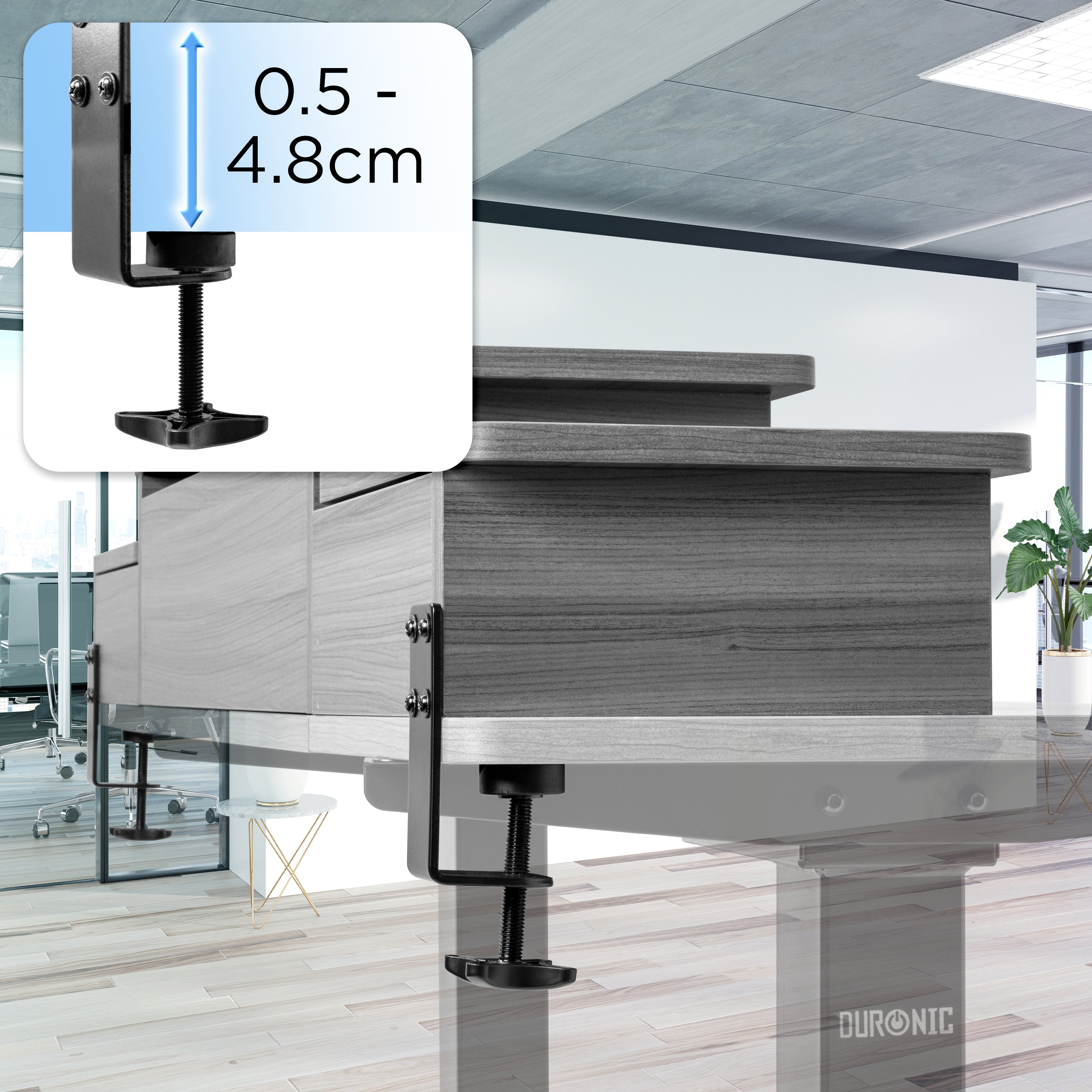 Duronic DD4 GY Schreibtischerhöhung für Monitore Tischklemme zu Befestigung maximale Tischdicke