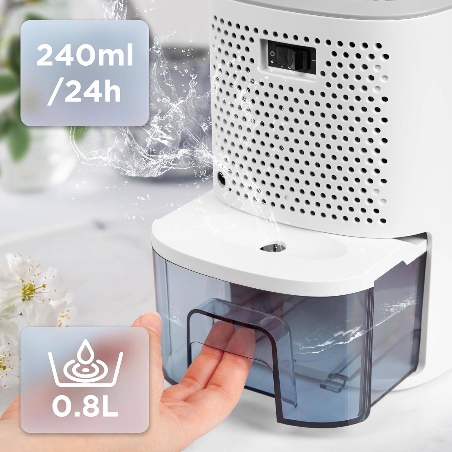 Duronic DH06 WE Luftentfeuchter Wassertankkapazität 800ml 240ml Trocknung am Tag