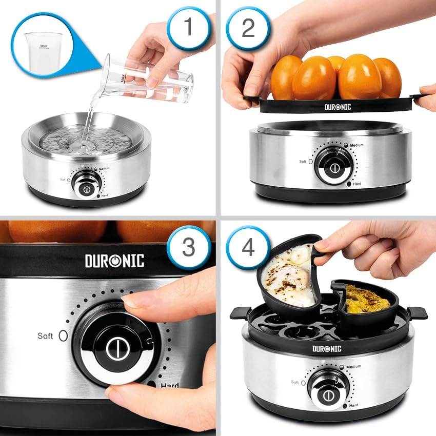 Duronic EB40 BK Eierkocher Anwendung gekochte Eier Omelette