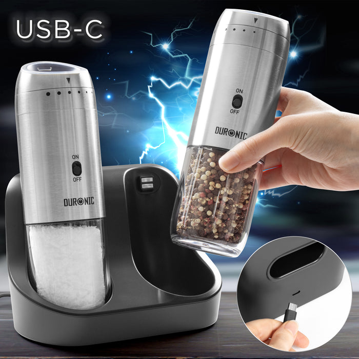 Duronic EMU3 Salz und Pfeffermühle Set Ladestation USB