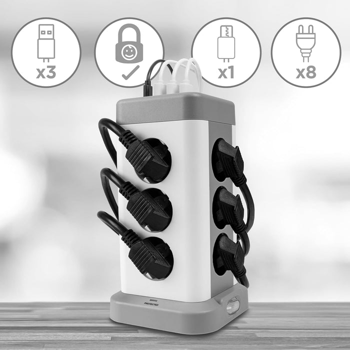 Duronic ET12C Steckdosenwürfel USB Anschüsse Kindersicherung 12 Steckdosen