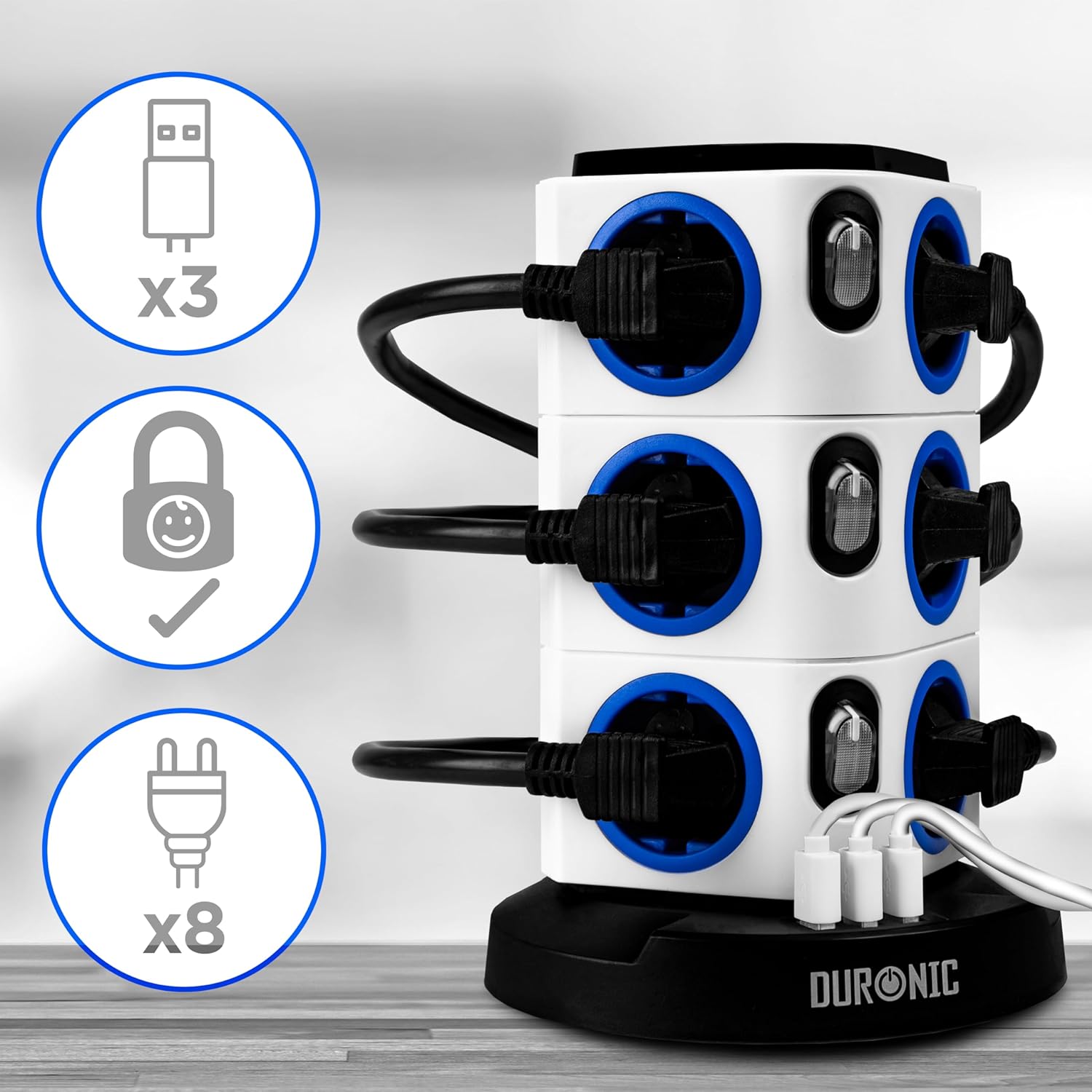 Duronic ET12L Steckdosenwürfel USB Anschüsse Kindersicherung 12 Steckdosen
