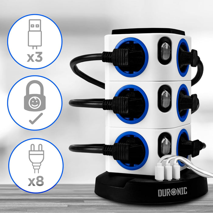 Duronic ET12L Steckdosenwürfel USB Anschüsse Kindersicherung 12 Steckdosen