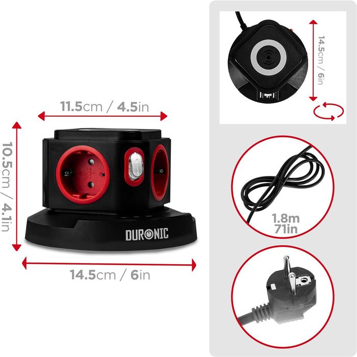 Duronic ET4W Steckdosenwürfel Maße Kabellänge