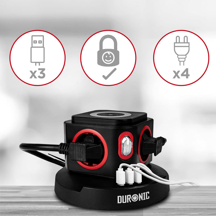 Duronic ET4W Steckdosenwürfel USB Anschüsse Kindersicherung 4 Steckdosen