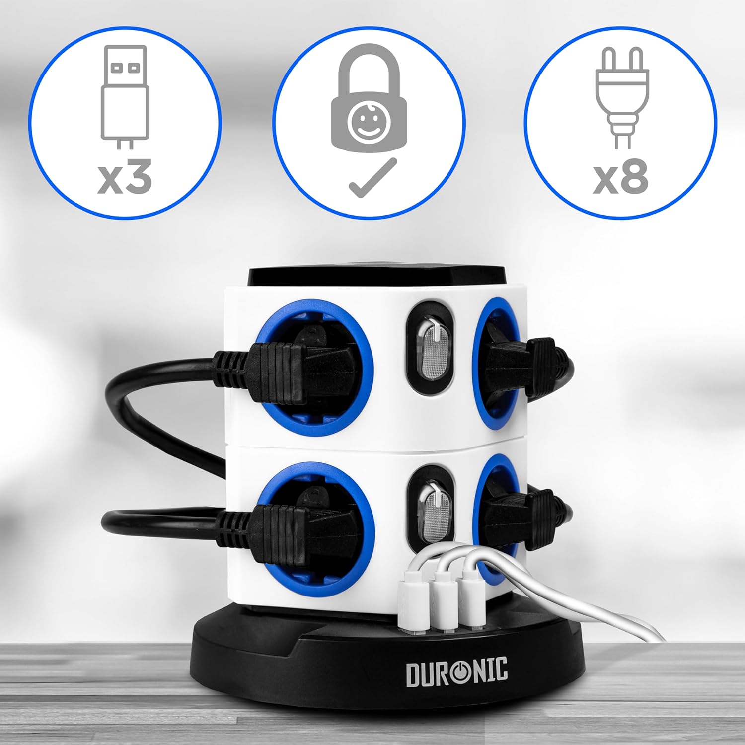 Duronic ET8L Steckdosenwürfel USB Anschüsse Kindersicherung 8 Steckdosen