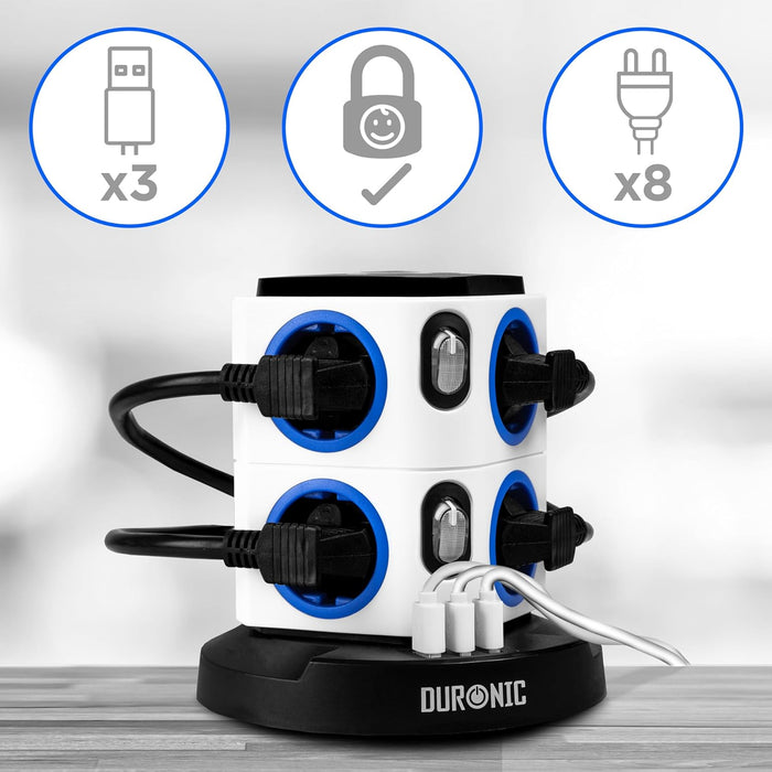 Duronic ET8L Steckdosenwürfel USB Anschüsse Kindersicherung 8 Steckdosen