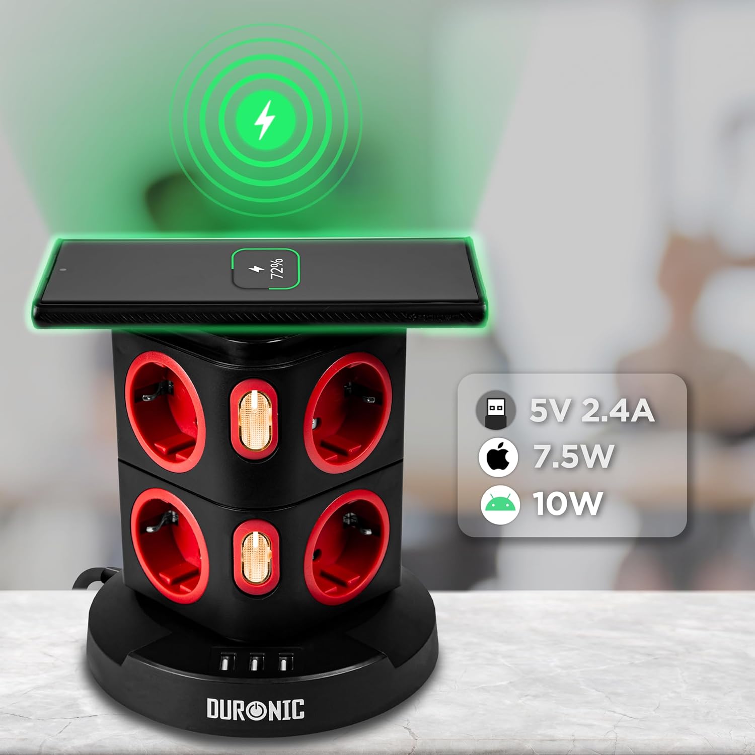 Duronic ET8W Steckdosenwürfel USB Leistung Charging Pad