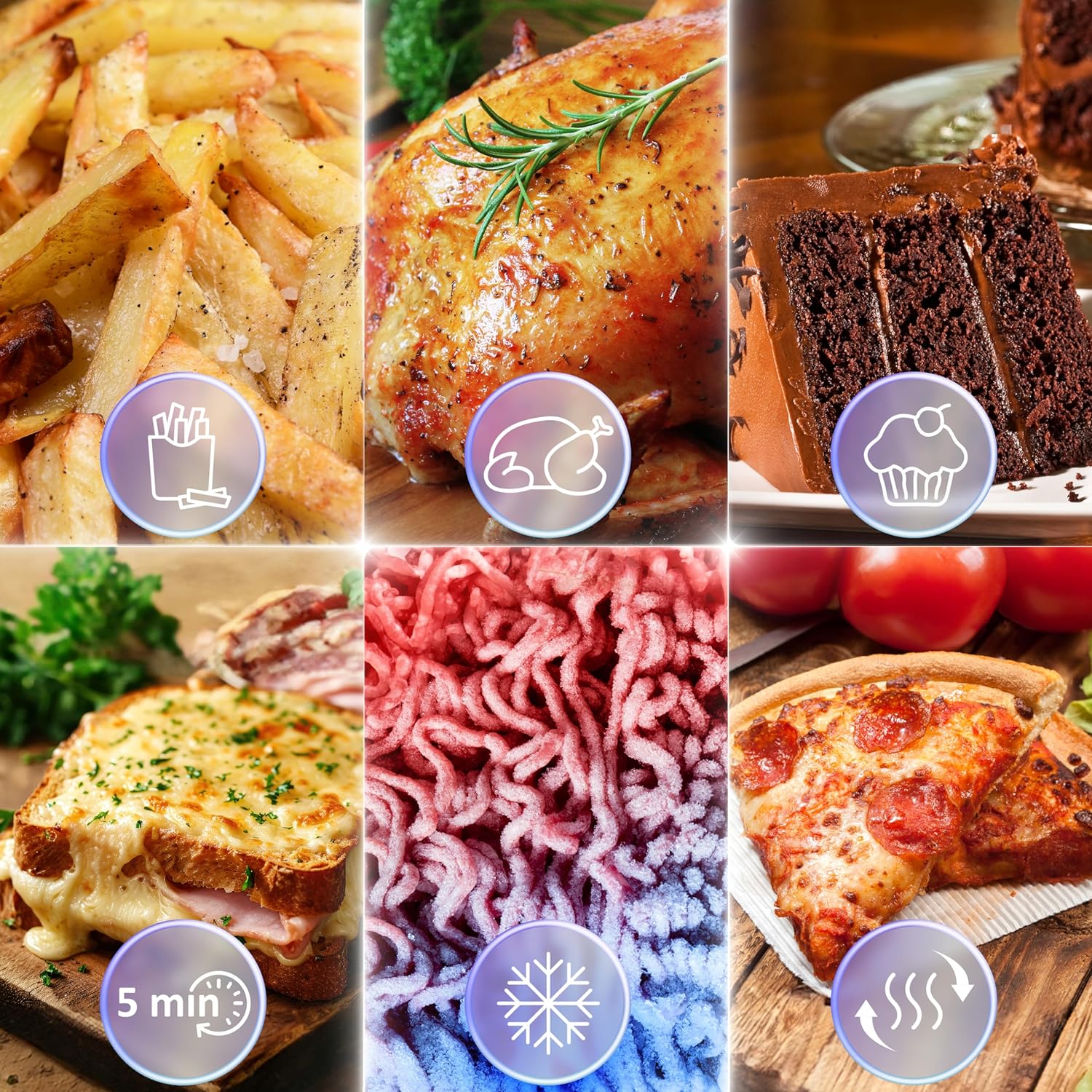 Duronic FG19 Heißluftgrill Leistung Programme Pommes Hähnchen Kuchen Schnell Auftauen Erwärmen