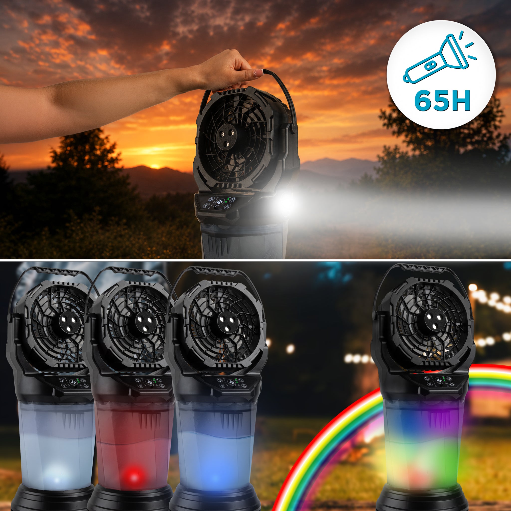 Duronic FM6 Ventilator Taschenlampe bis 65 Stunden LED Licht im Wassertank