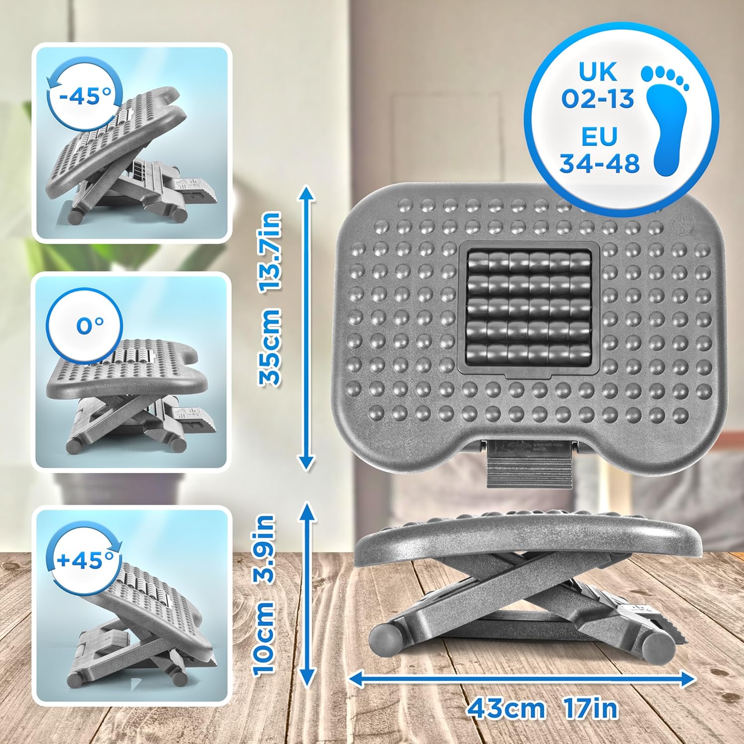 Duronic FT03 Fußstütze Maße Neigungswinkel für Fußablage geeignet für Schuhgröße 48