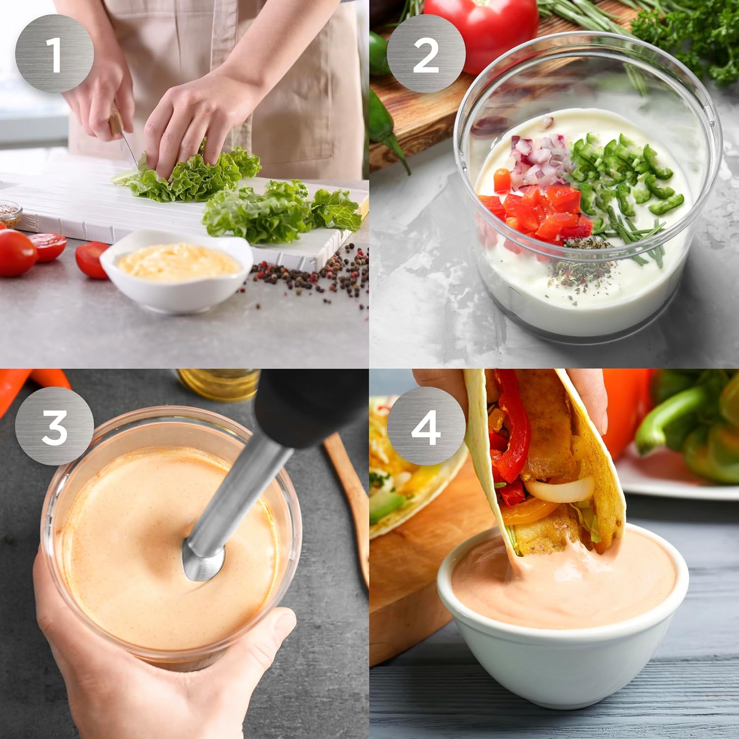 Duronic HB35B Handmixer Pürierstab Herstellung eines Dips