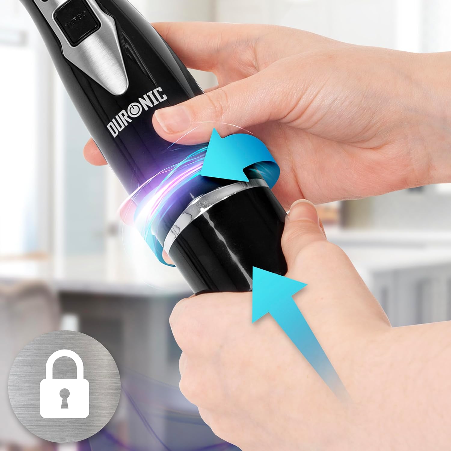 Duronic HB35 Handmixer Pürierstab Set Zubehör sicher verriegeln