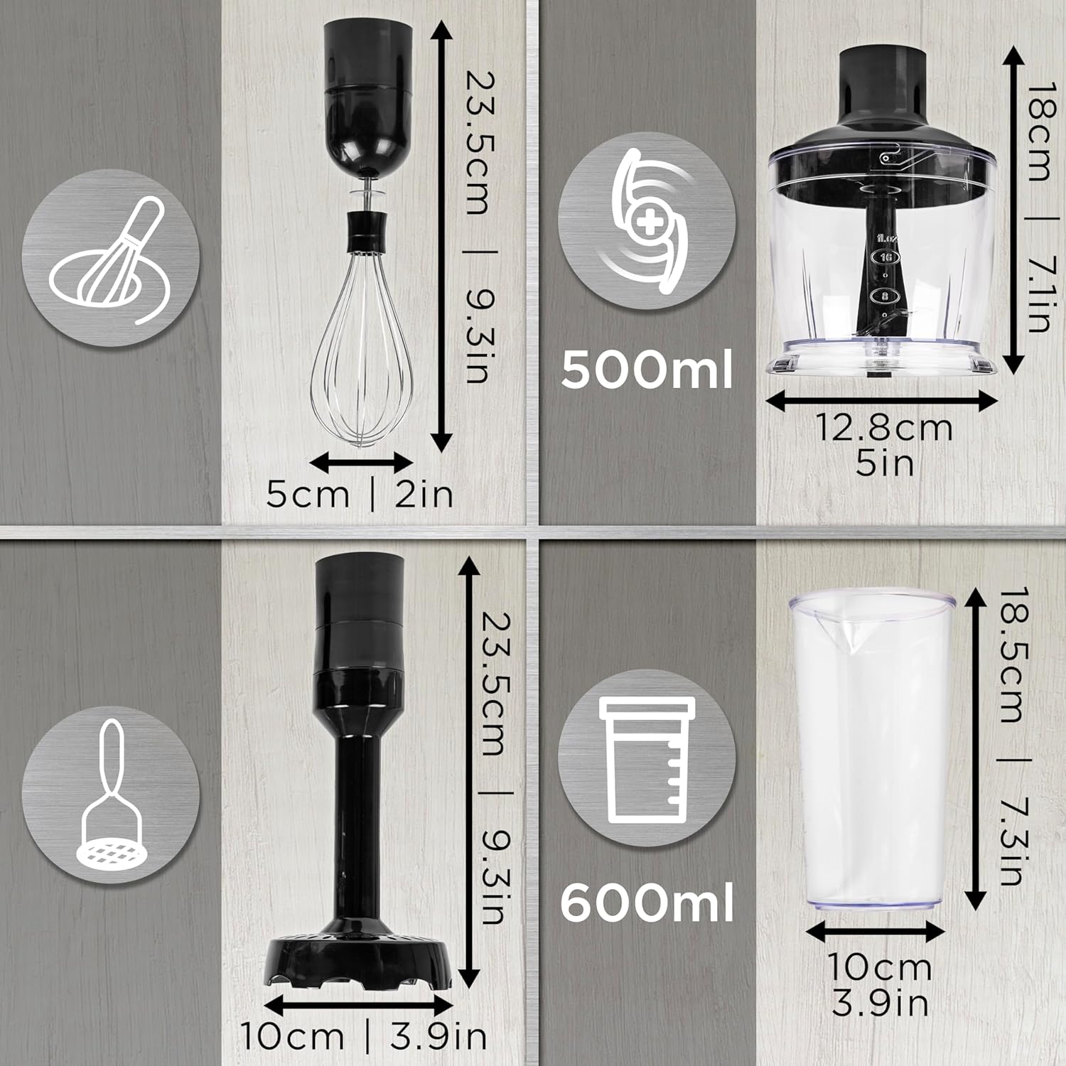 Duronic HBA35 Handmixer Pürierstab Zubehör Maße Kapazität