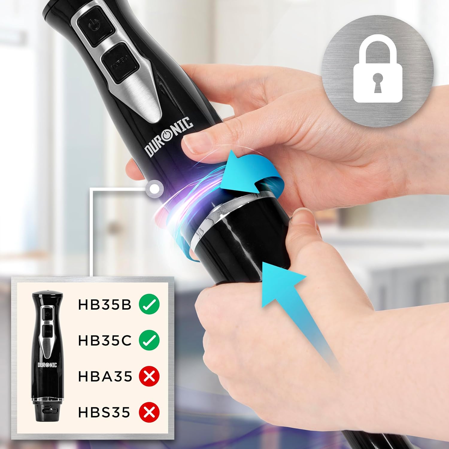 Duronic HBA35 Handmixer Pürierstab Zubehör sicher verriegeln