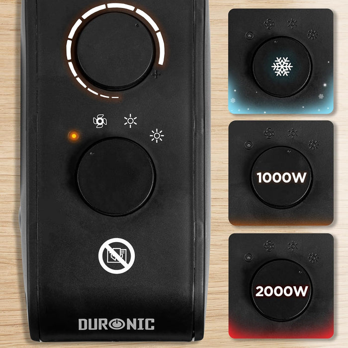 Duronic HV21 Heizlüfter Bedienteil Kaltmodus Heizleisungen