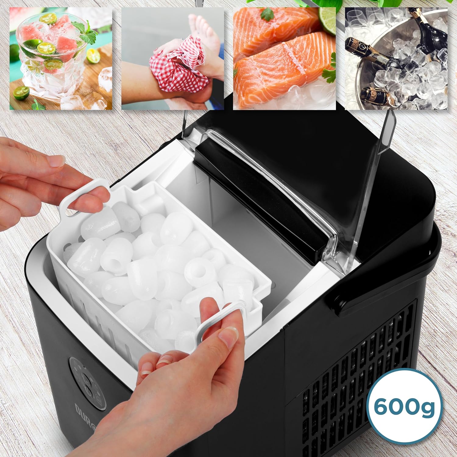 Duronic ICM12 BK Eiswürfelmaschine 600g Eiswürfel für Drinks zum Kühlen zum Frischhalten genutzt werden