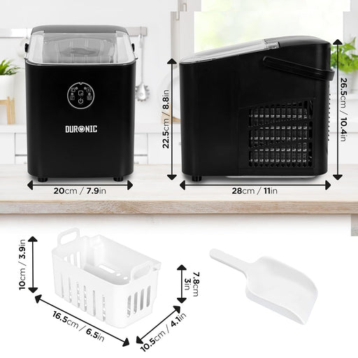 Duronic ICM12 BK Eiswürfelmaschine Maße Gerät und Zubehör