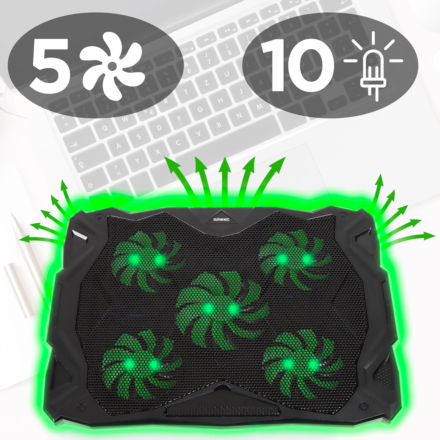 Duronic LC1 Laptopkühler 5 Lüfter 10 LED