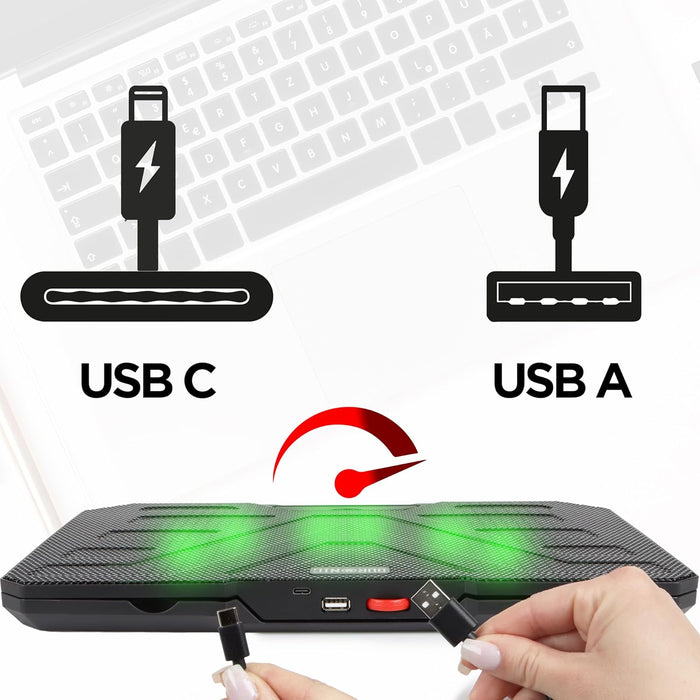 Duronic LC3 Laptopkühler Hinterseite mit 2 USB Anschlüssen und einer Lüftergeschwindigkeitskontrolle