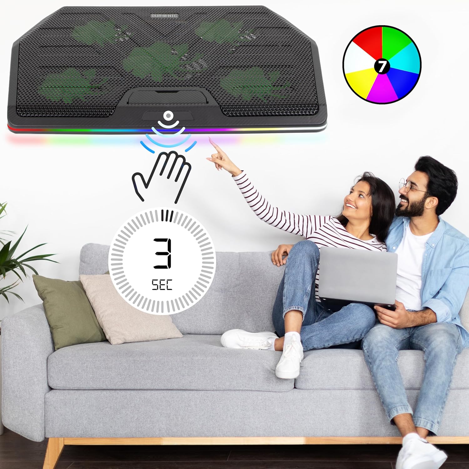 Duronic LC4 Laptopkühler 5 Lüfter LED Rand mit 7 Farben