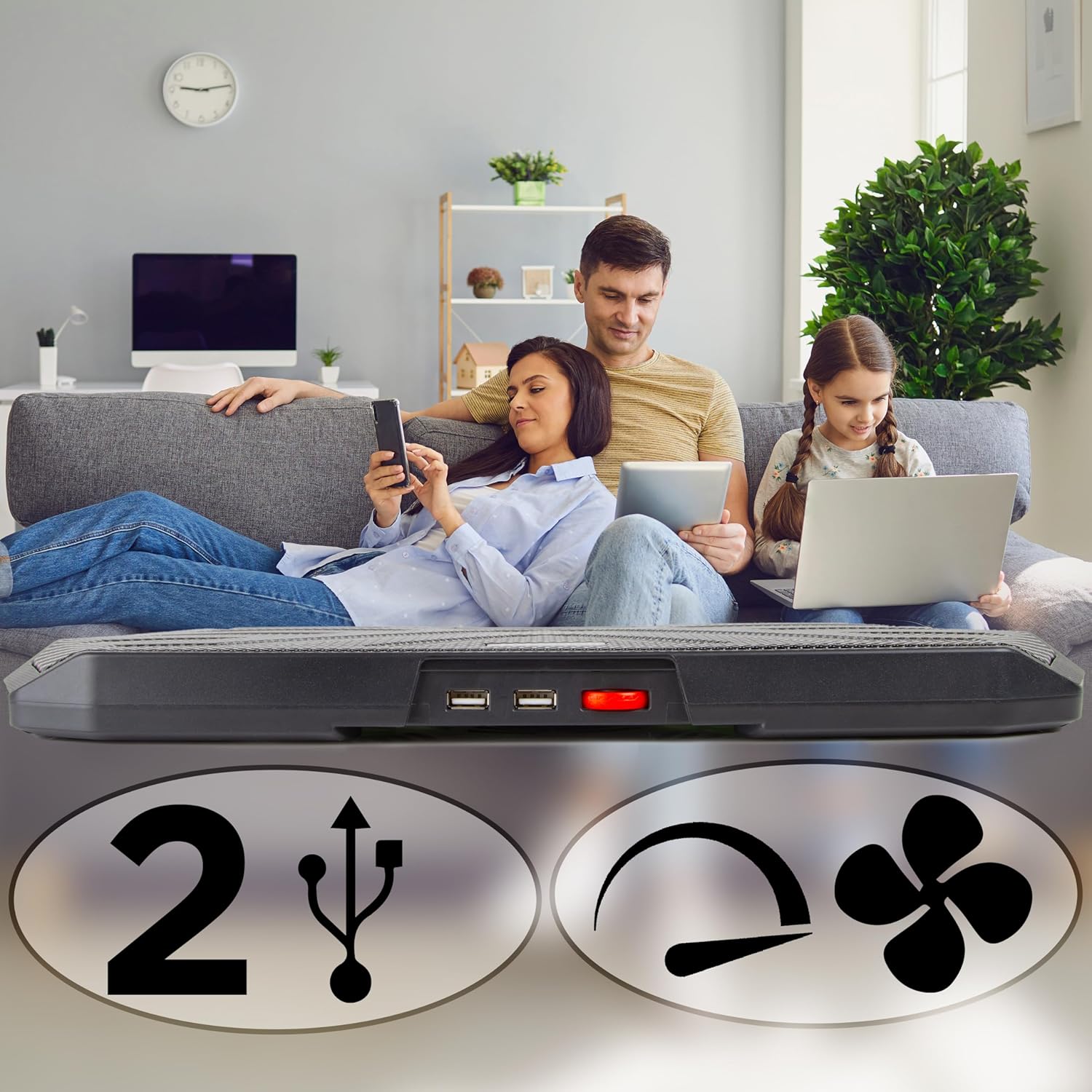 Duronic LC4 Laptopkühler Hinterseite mit 2 USB Anschlüssen und einer Lüftergeschwindigkeitskontrolle