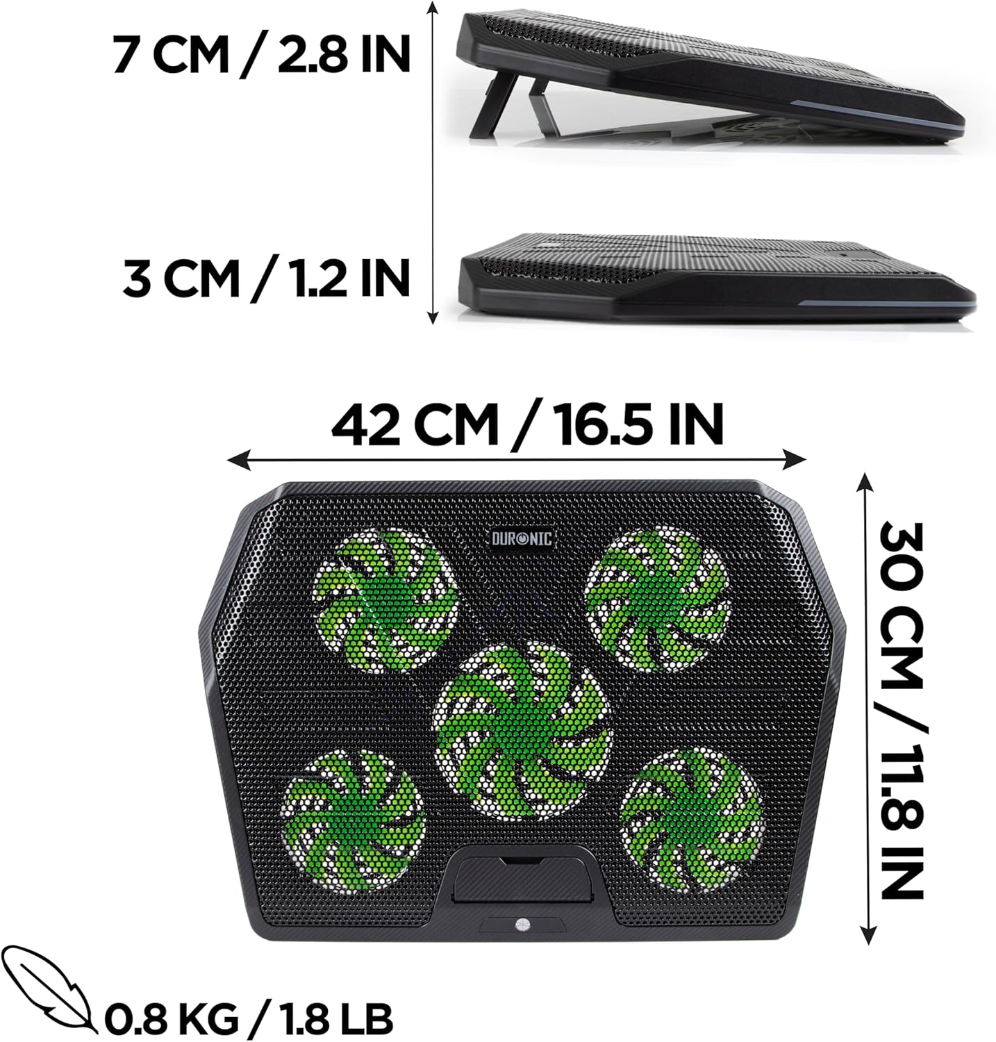 Duronic LC4 Laptopkühler Maße leichtes Gewicht 800g höhenverstellbar