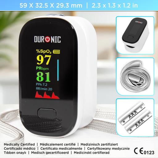 Duronic OX02 Pulsoximeter Maße Zubehör Medizinisch zertifiziert 