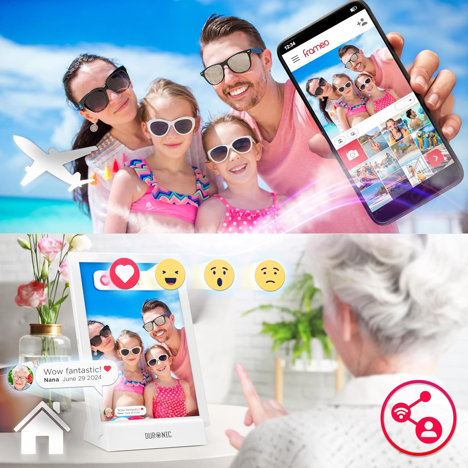 Duronic PF1D WE digitaler Bilderrahmen Urlaubsfotos in Echtzeit auf das Gerät senden